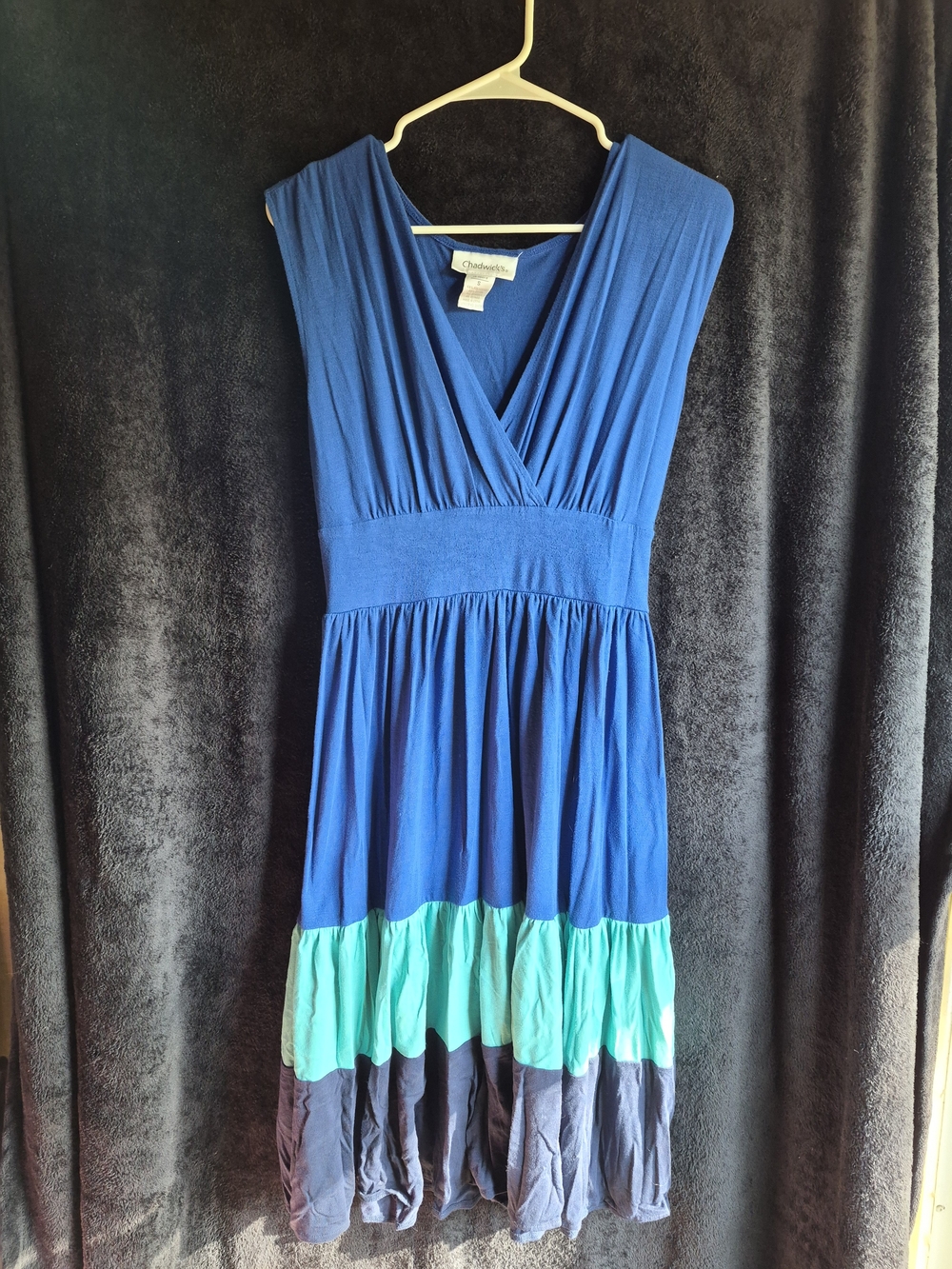 Chadwicks Blue Maxi Dress with Teal and Navy Tiered Hem